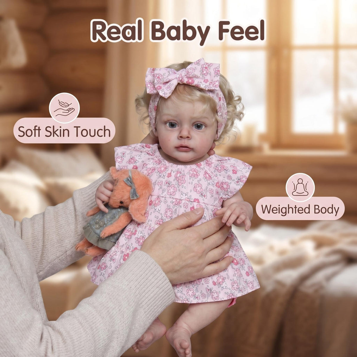 19 pulgadas, suave con cuerpo de tela y extremidades de vinilo, atuendo floral vintage, regalo ideal para baby shower, Acción de Gracias y todas las festividades de temporada