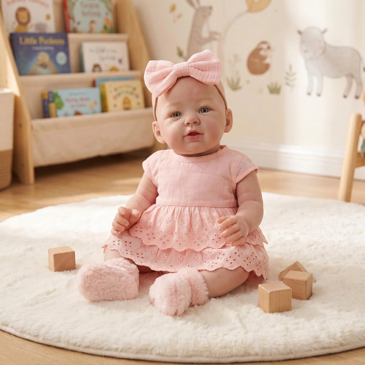 Muñeca reborn realista de 19 pulgadas con cuerpo de vinilo completo, ojos abiertos, conjunto de princesa rosa, regalo de vacaciones para niños y coleccionistas