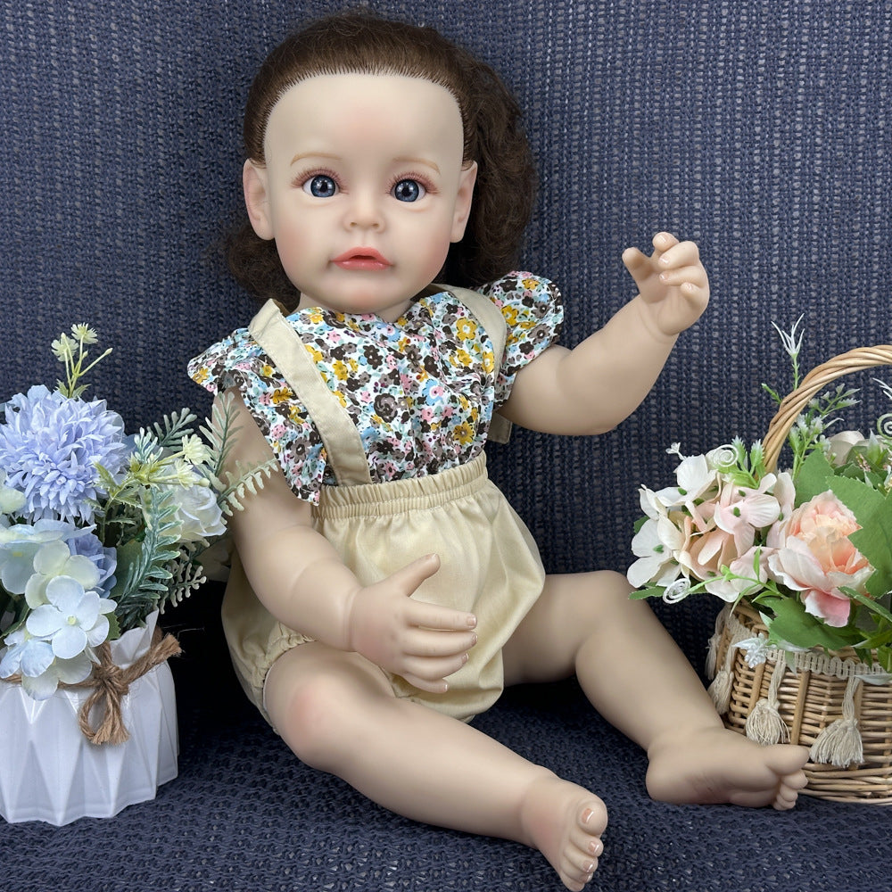 Muñeca bebé realista de vinilo completo de 22 pulgadas "Holiday Ready", rizos castaños naturales, un regalo sorpresa encantador para niñas y coleccionistas de muñecas adultos