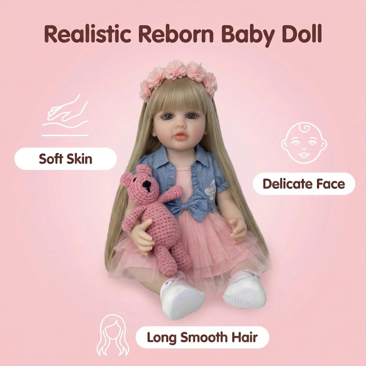 Muñeca Reborn de niño pequeño de 22 pulgadas, cuerpo completo de vinilo, rubia, muñeca de colección de arte premium como regalo de lujo para cumpleaños y festividades.