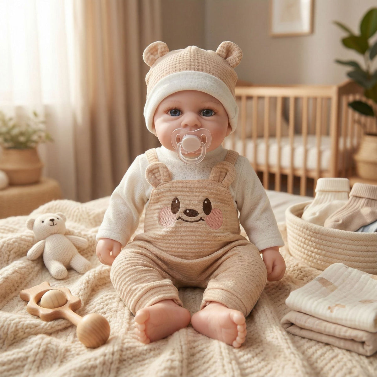 Muñeca reborn de silicona sólida de 12 pulgadas con oso de peluche de color claro y peto
