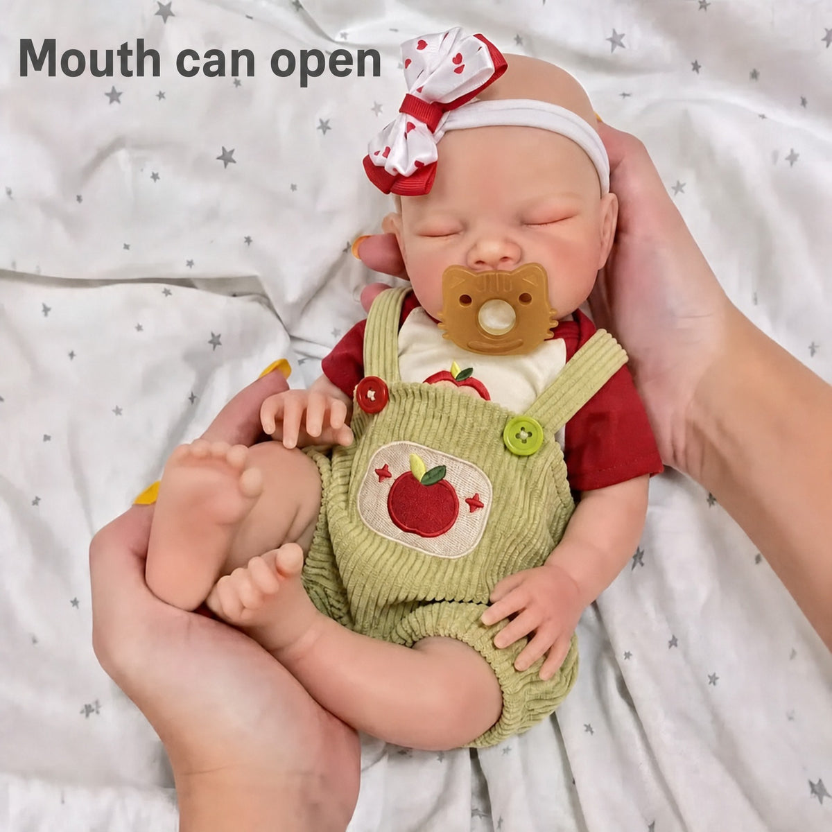 13 inch Q-elastic solid green strap August doll as a gift for children, collectible silicone doll