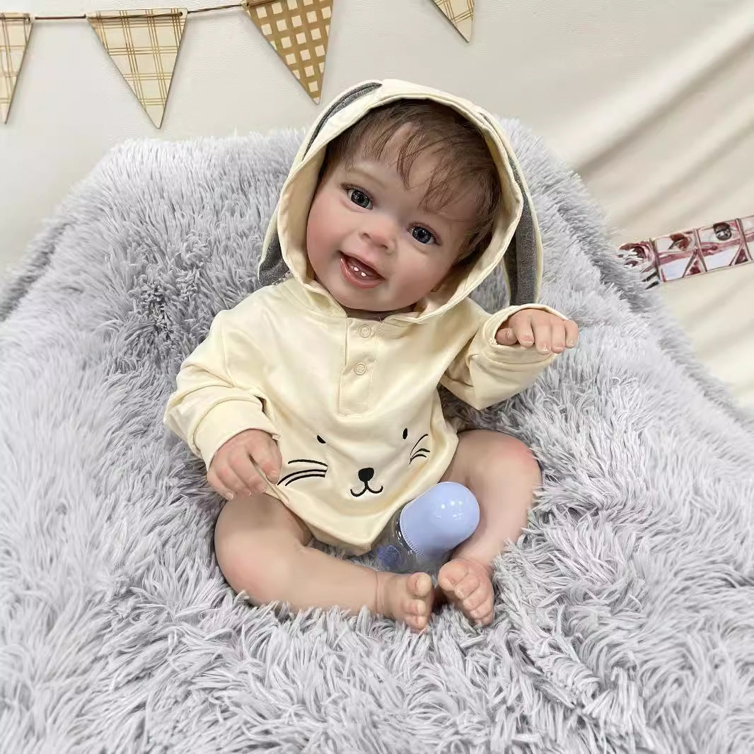 Muñeca bebé Reborn de 23 pulgadas de aspecto real con cuerpo de tela, piel 3D realista, muñeca hecha a mano estilo recién nacido para niñas