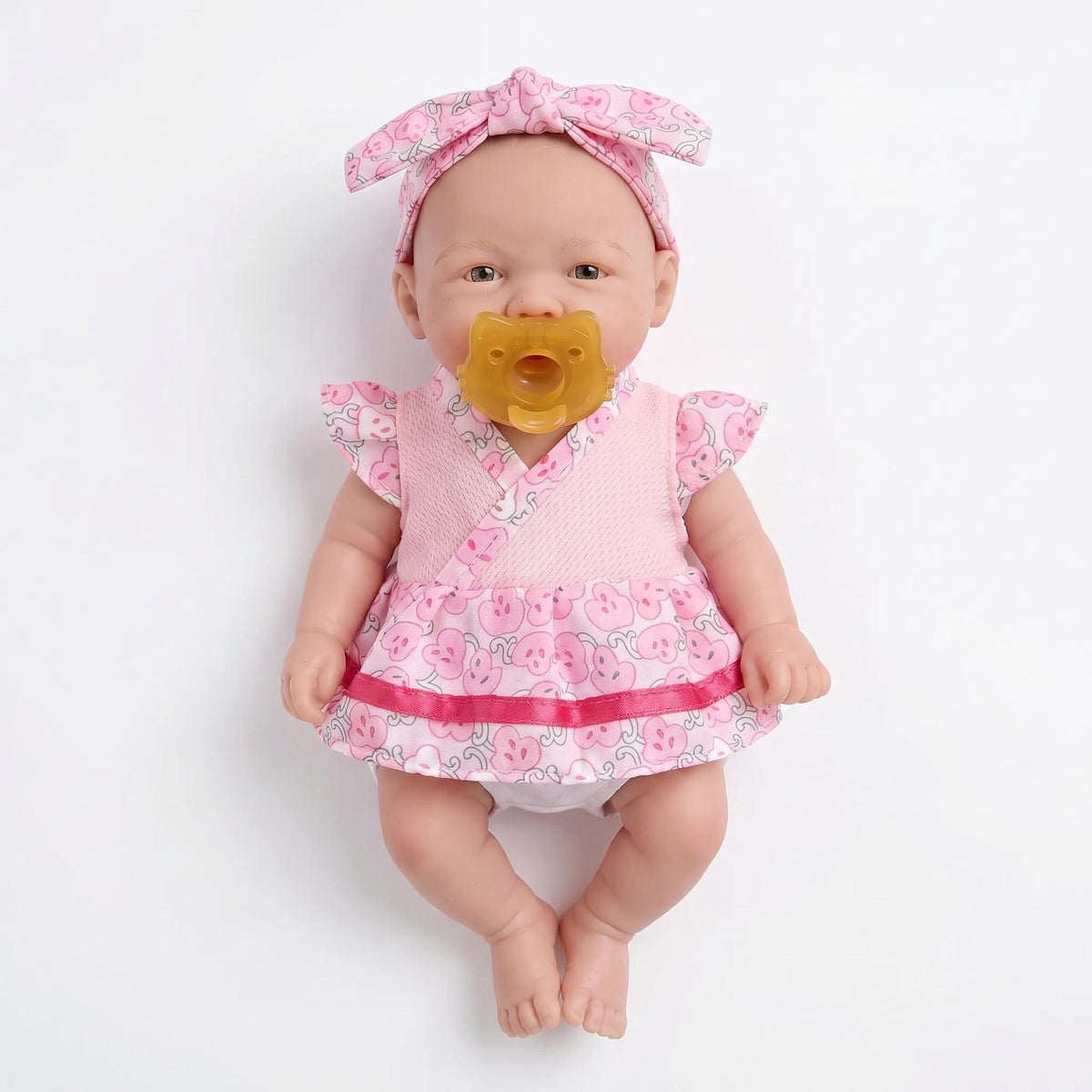 Muñeca reborn de cuerpo completo de silicona sólida con top rosa de manga de encaje de 8 pulgadas, regalo de Navidad para niños