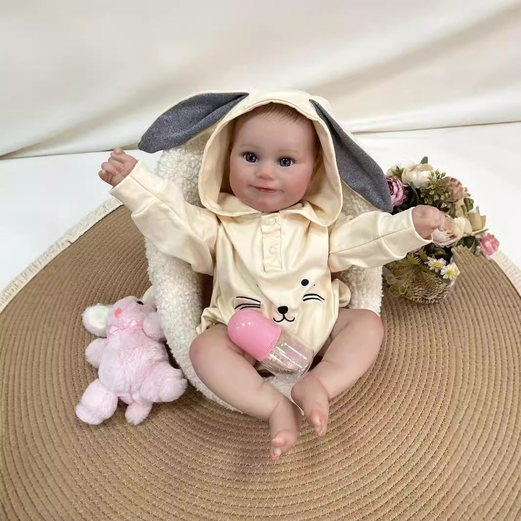 Muñeca bebé Reborn realista de 19 pulgadas hecha a mano con cuerpo de tela, piel 3D realista, juguete para niñas pequeñas