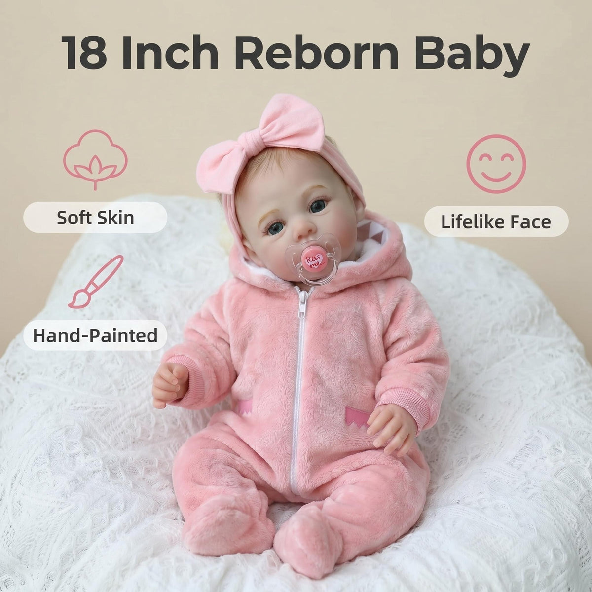 Muñeca Reborn de vinilo de cuerpo completo de 18 pulgadas, bebé realista, regalo ideal con accesorios completos para niños de 3 años