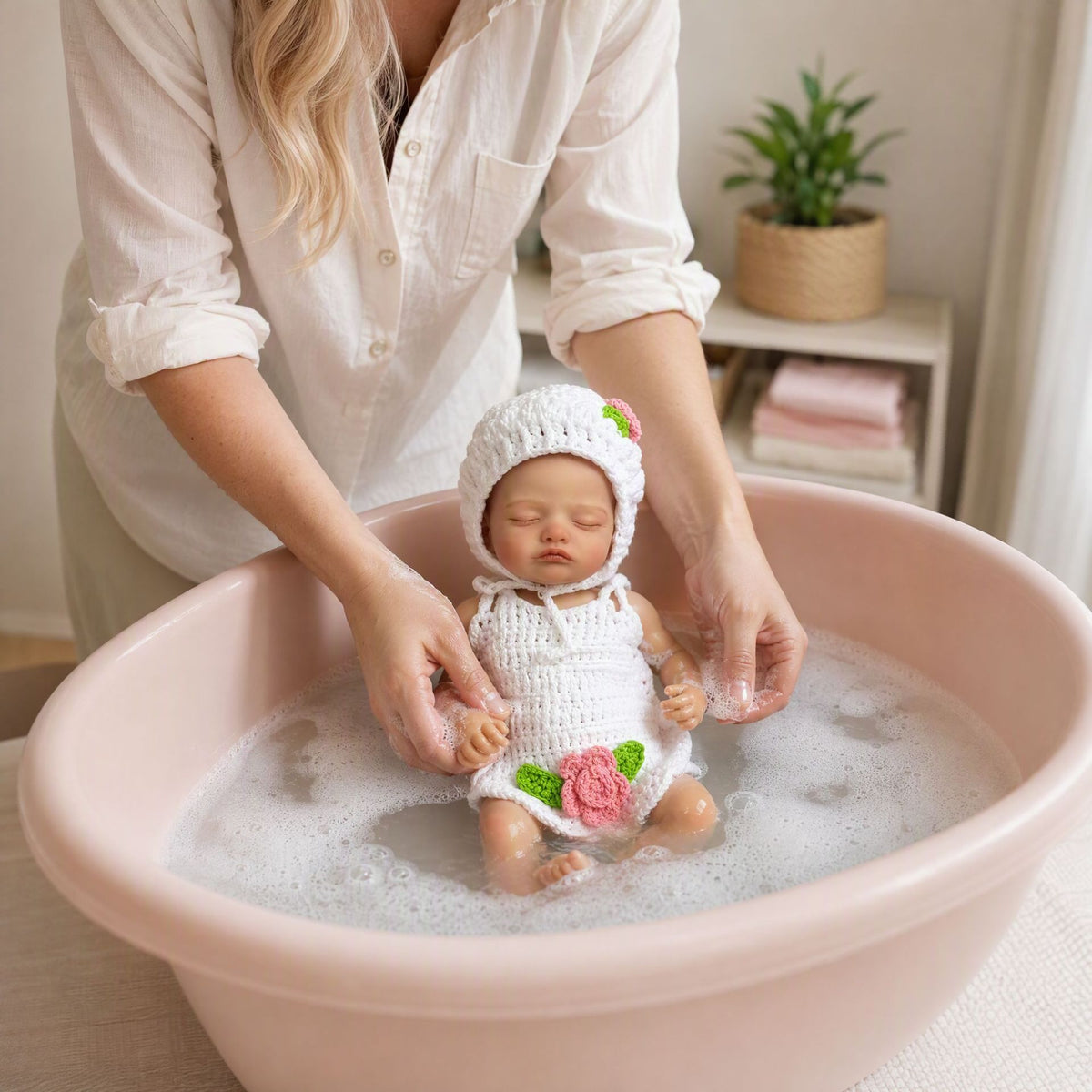 13 inch solid silicone doll white sweater simulation doll as a gift for children and as a collectible