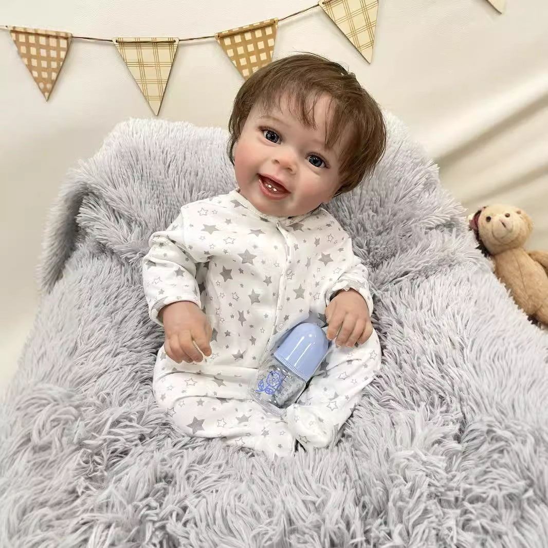 Muñeca Reborn hecha a mano de 23 pulgadas, realista, con cuerpo de tela, piel 3D simulada, muñeca de bebé recién nacido, juguete para niñas y niños