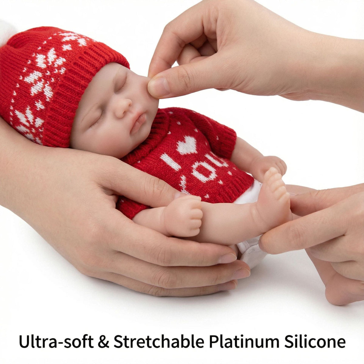 Muñeca reborn de silicona sólida de 12 pulgadas con suéter rojo, regalo de Navidad para niños