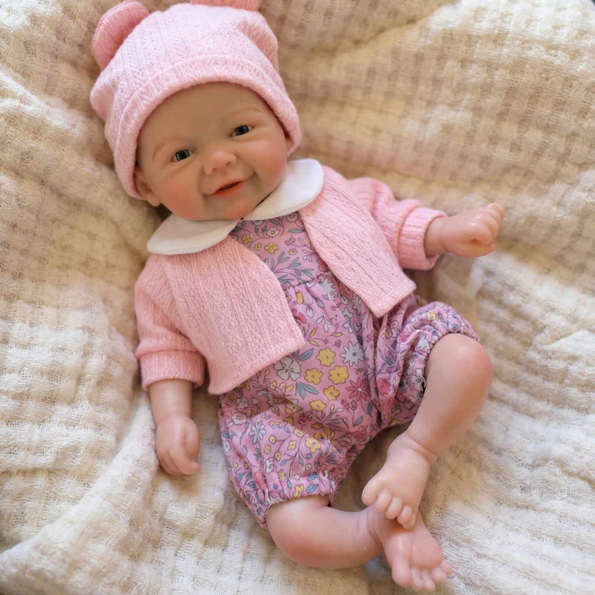 Muñeca de simulación de 12 pulgadas, pieza única con disfraz floral, muñeca renacida de silicona