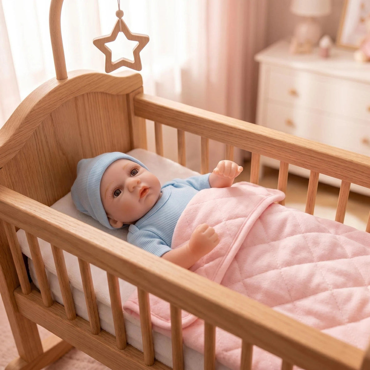 Muñeca Reborn de vinilo completo de 12 pulgadas con estilo clásico y sencillo para recién nacido, conjunto de ropa azul claro, juguete de colección de tamaño bolsillo