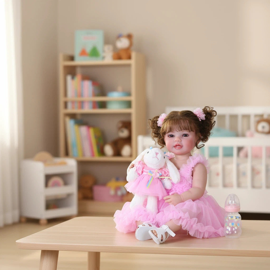 Muñeca reborn de 22 pulgadas con cuerpo de vinilo completo para acompañar y regalar como colección navideña a los niños