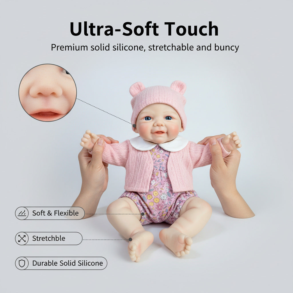 Muñeca reborn de silicona sólida de 12 pulgadas, chaqueta tipo cárdigan rosa, muñeca de juguete de simulación