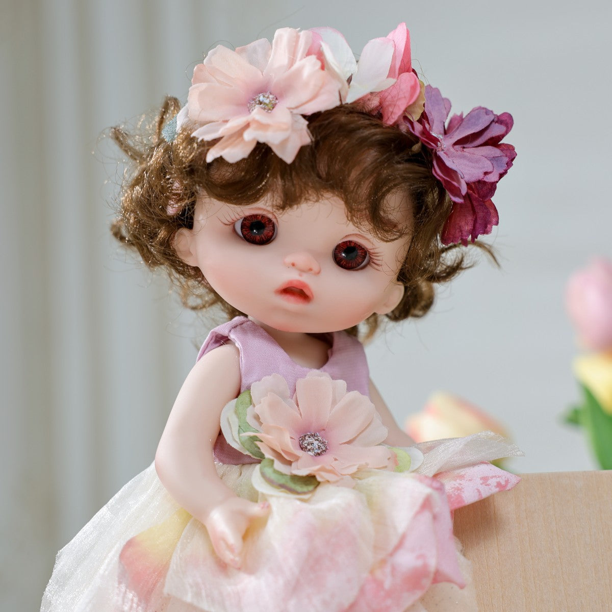 Muñeca bebé reborn de pie de 10 pulgadas – Princesa hada del bosque realista con vestido de pétalos florales