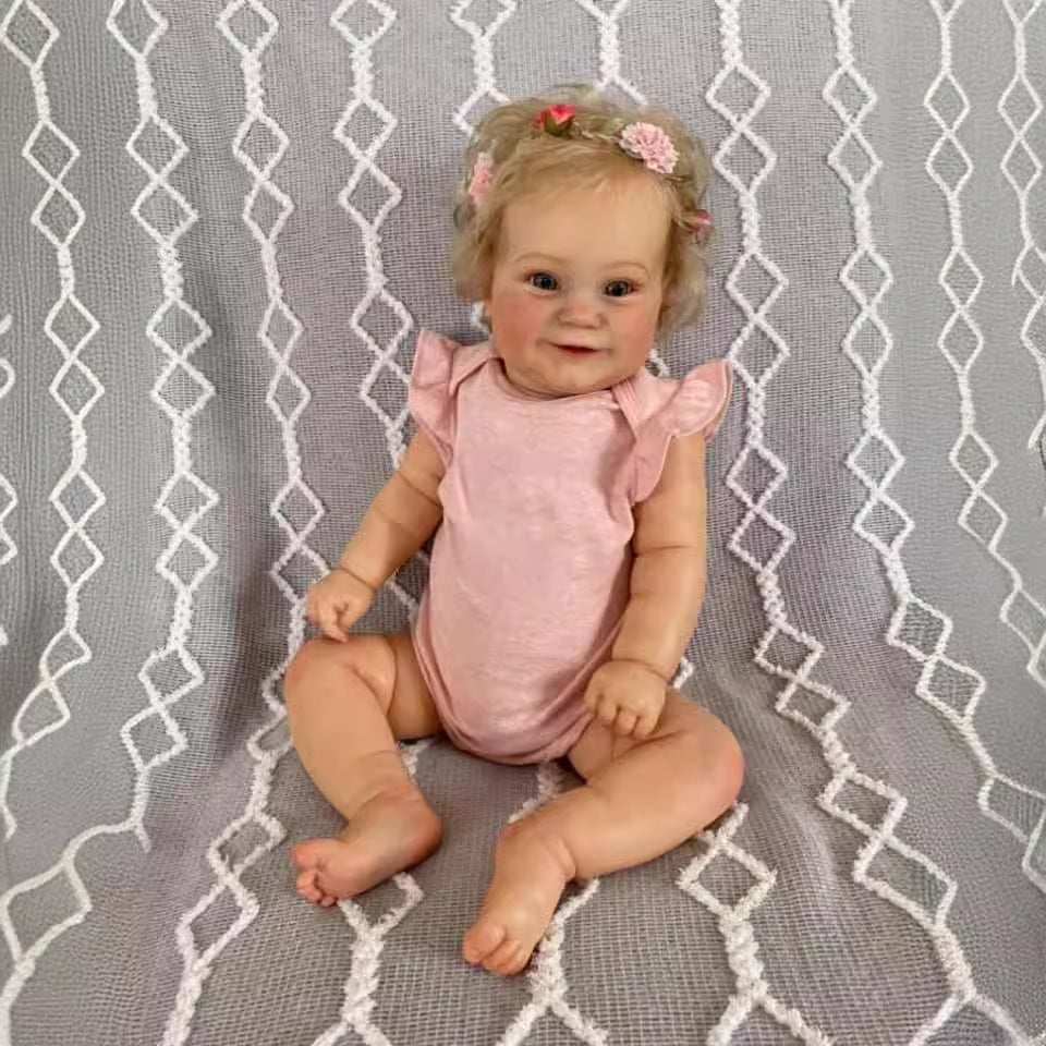 Muñeca Reborn de 50 cm con cuerpo de tela, niña linda con cabello rubio injertado, muñeca de cuerpo suave para regalo