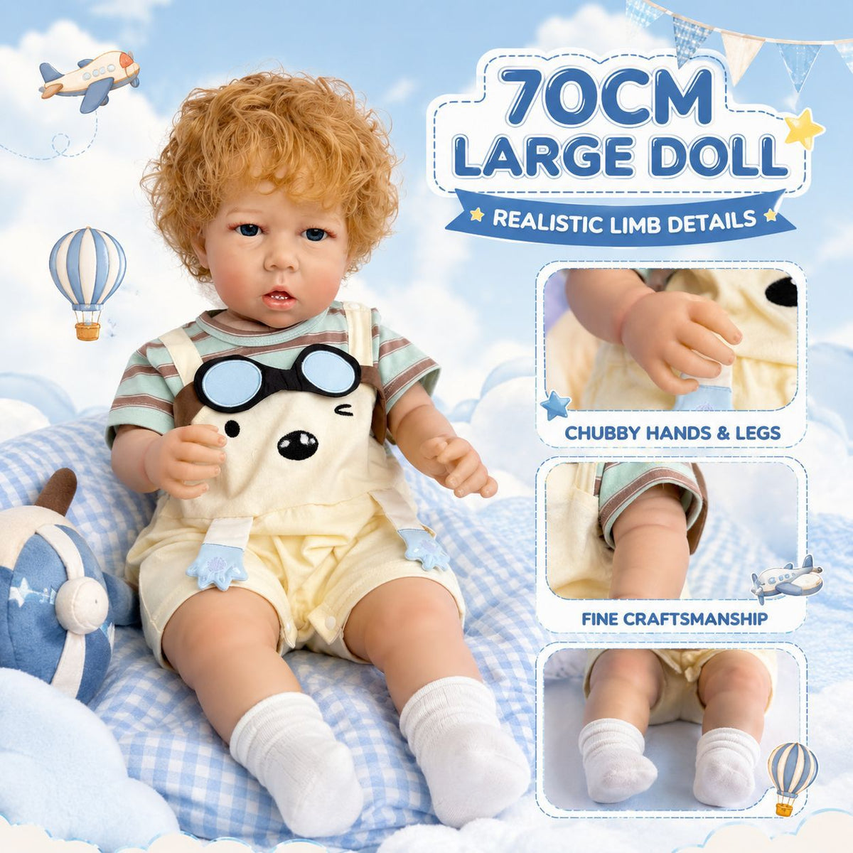 Muñeca estilo reborn de 26 pulgadas con cuerpo de tela, detalles acabados a mano, elección perfecta para regalos de cumpleaños y festividades