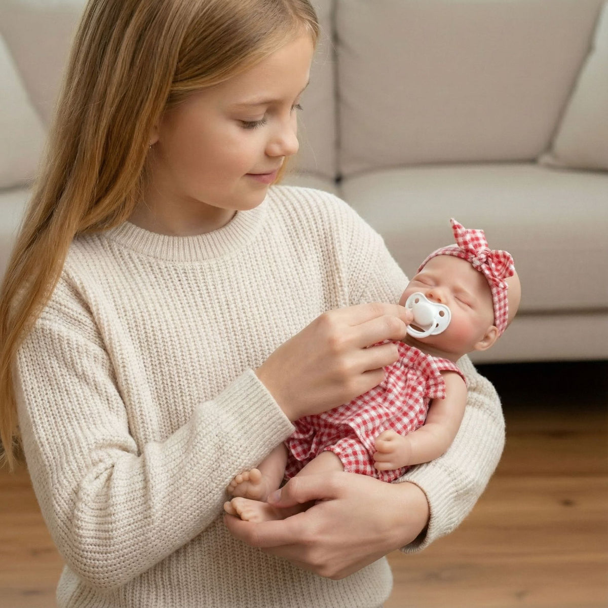 Muñeca Reborn de silicona sólida de 12 pulgadas, muñeca de juguete de simulación pascale con cuadrícula rosa