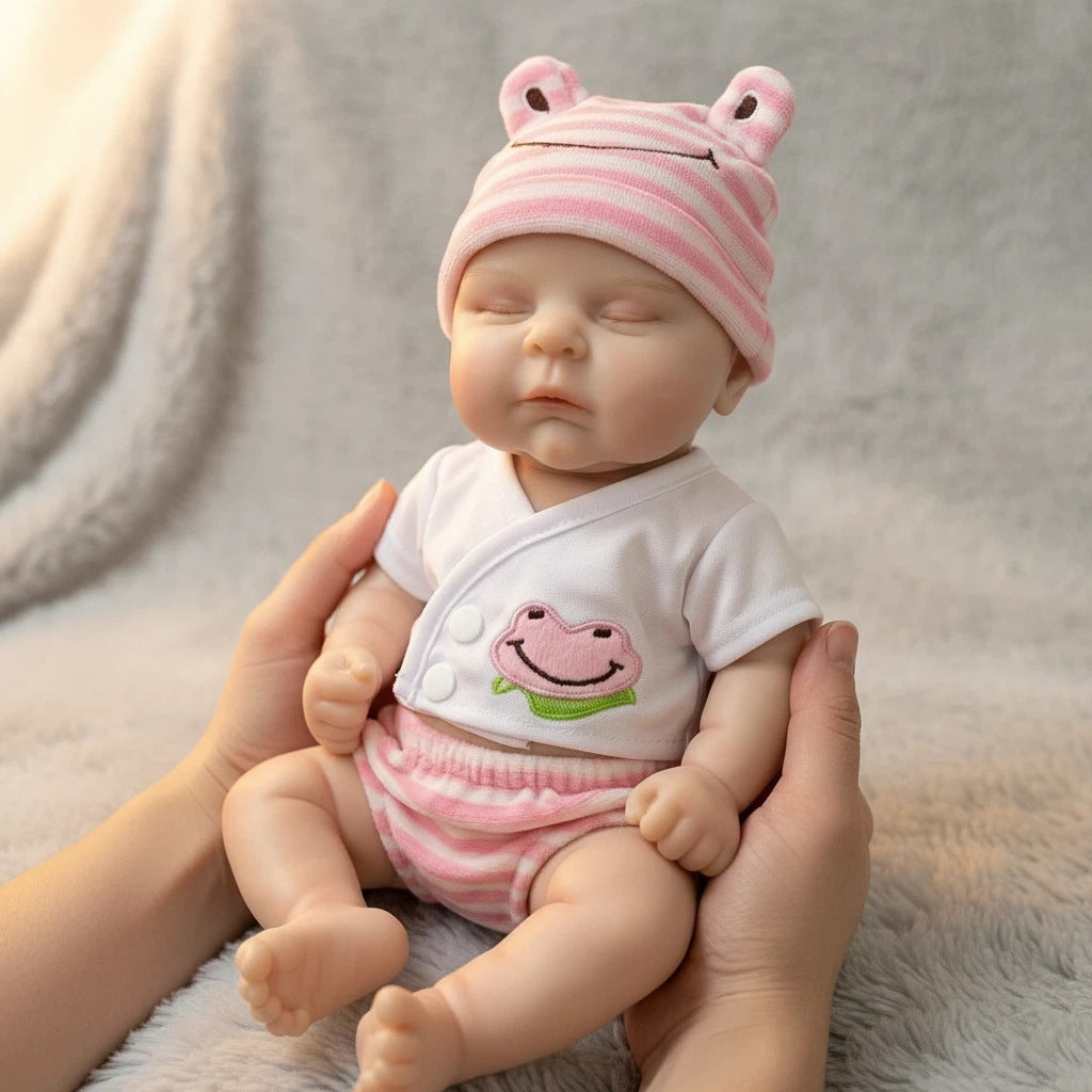 Conjunto de rana rosa de 12 pulgadas con ojos cerrados, muñeca reborn de silicona sólida completa de simulación para Navidad, para niños