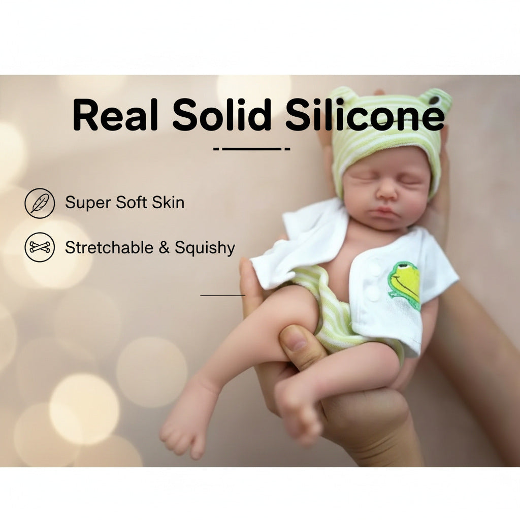 Muñeca reborn de silicona sólida de 12 pulgadas con gorro de rana verde, muñeco de juguete de simulación LOULOU