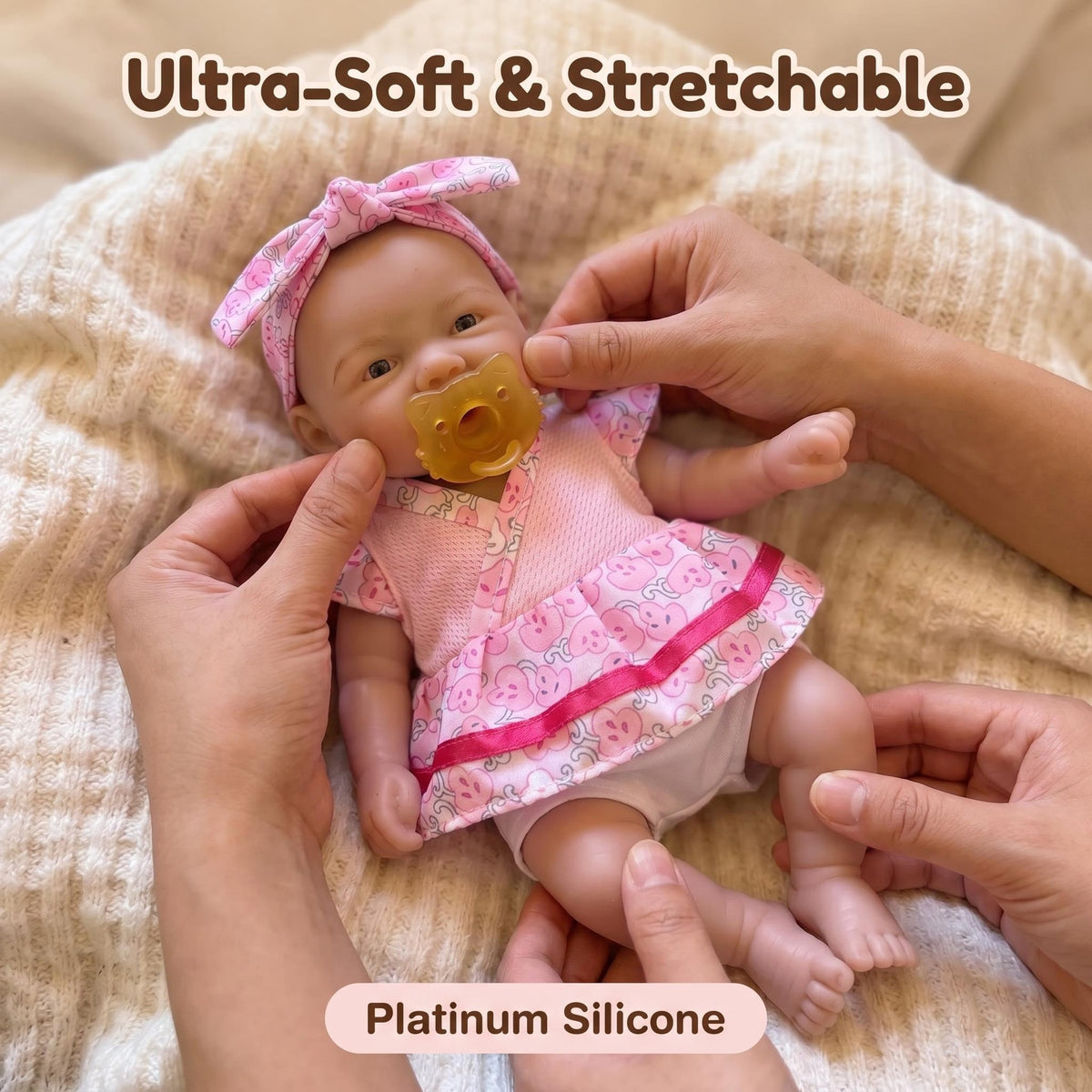 Muñeca reborn de cuerpo completo de silicona sólida con top rosa de manga de encaje de 8 pulgadas, regalo de Navidad para niños