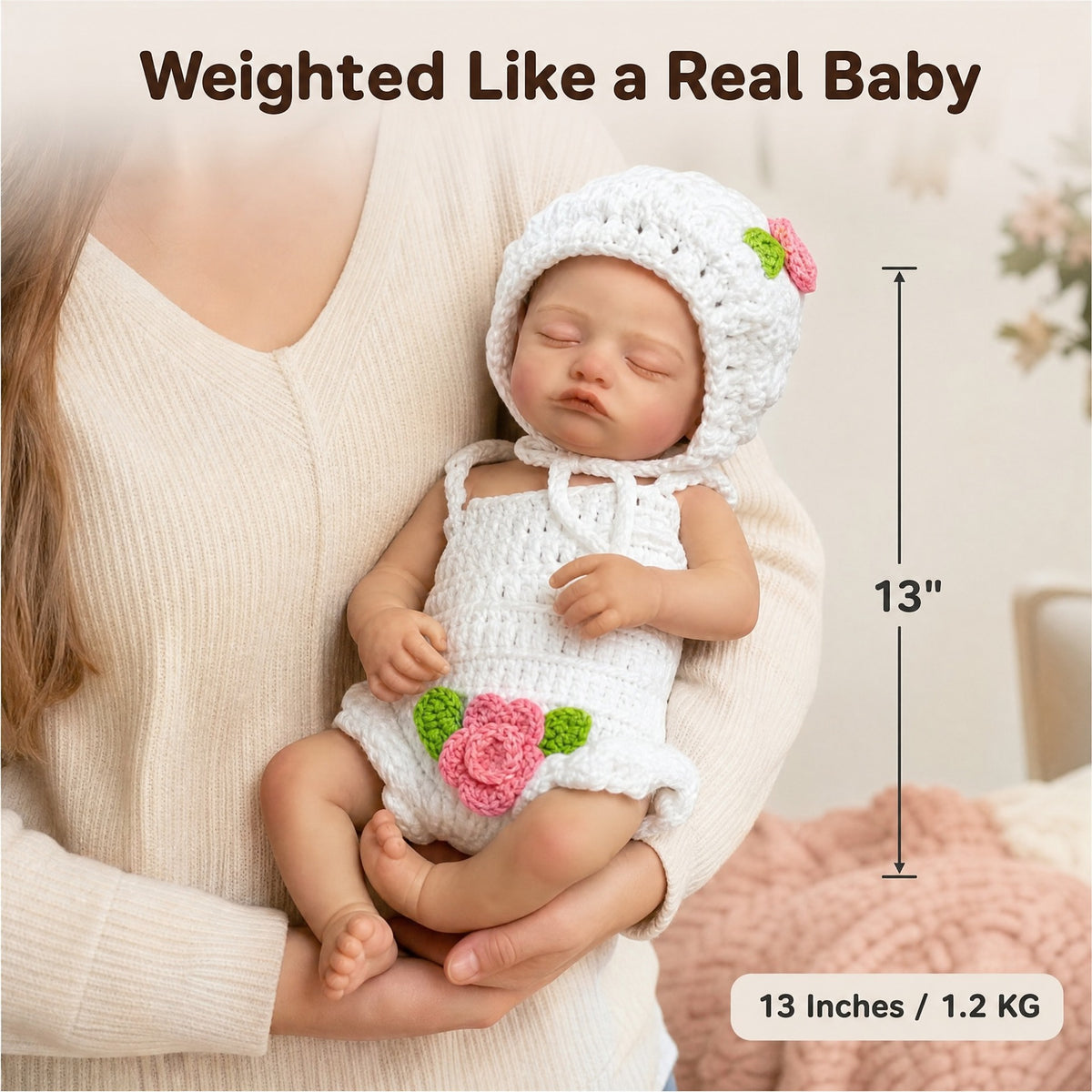 13 inch solid silicone doll white sweater simulation doll as a gift for children and as a collectible