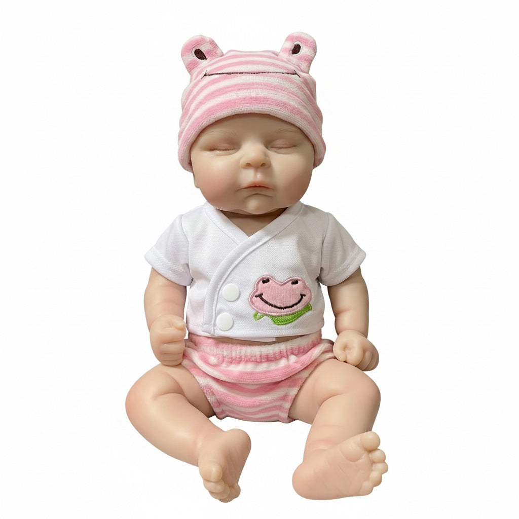 Conjunto de rana rosa de 12 pulgadas con ojos cerrados, muñeca reborn de silicona sólida completa de simulación para Navidad, para niños