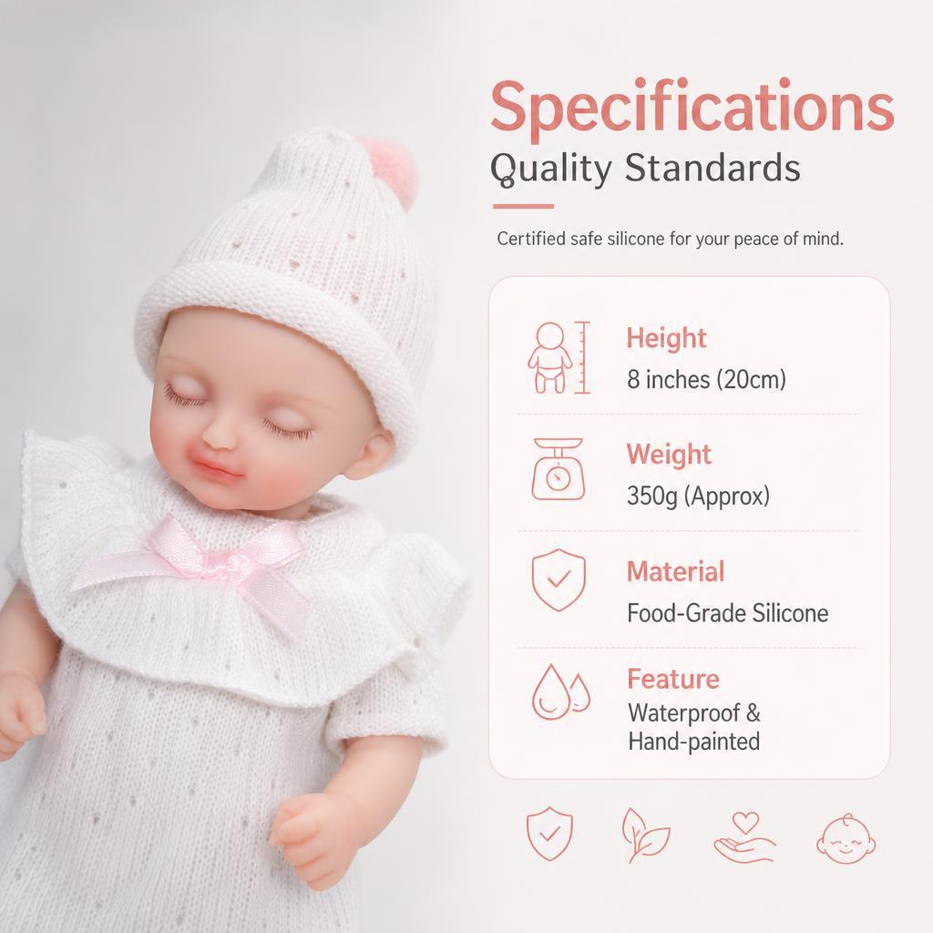 8 inch Reborn Baby Girl Doll, mini realistic full-body silicone doll