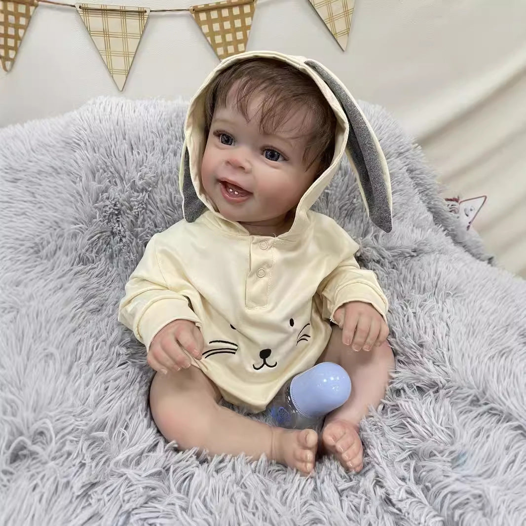 Muñeca bebé Reborn de 23 pulgadas de aspecto real con cuerpo de tela, piel 3D realista, muñeca hecha a mano estilo recién nacido para niñas