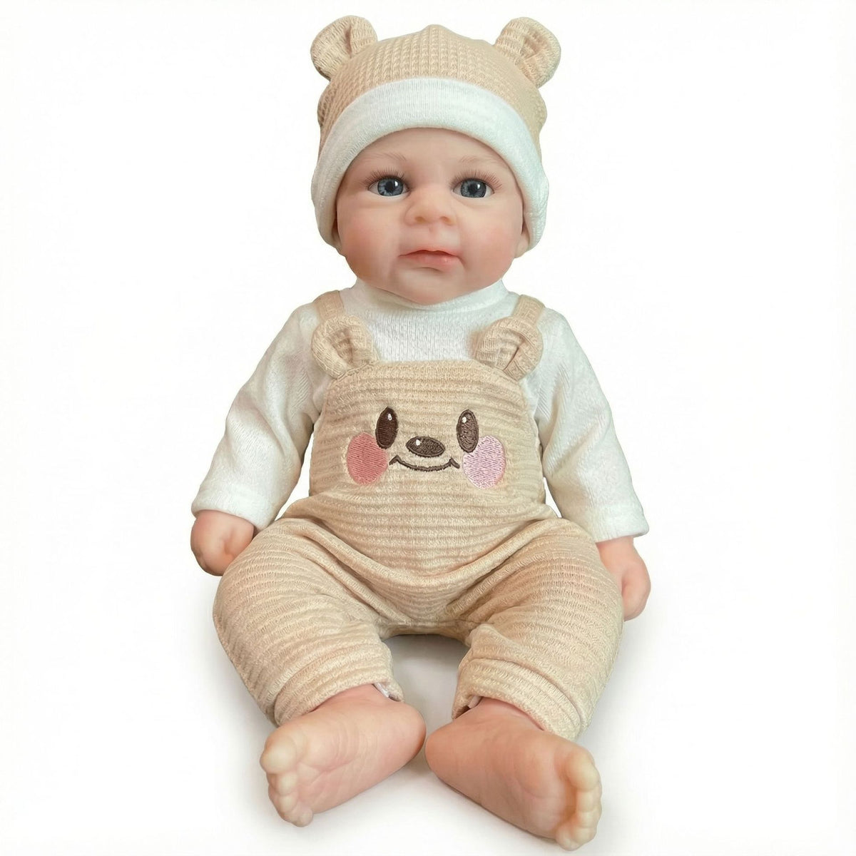 Muñeca reborn de silicona sólida de 12 pulgadas con oso de peluche de color claro y peto