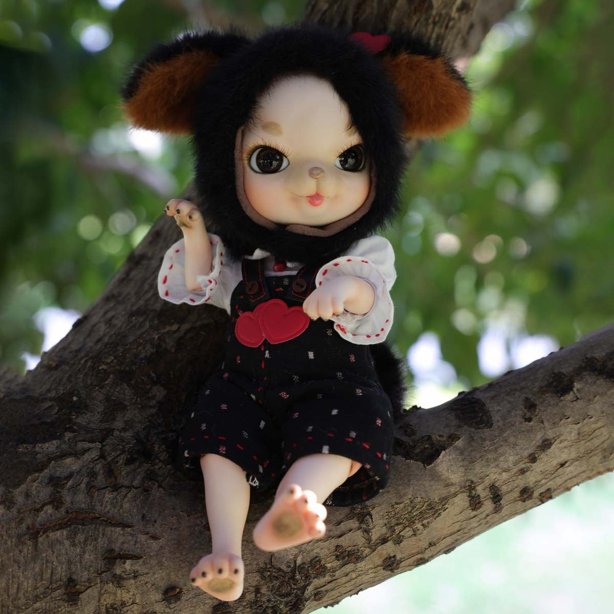 Adorables muñecas bebés de porcelana de 10 pulgadas con vestido de conejo negro (BJD)