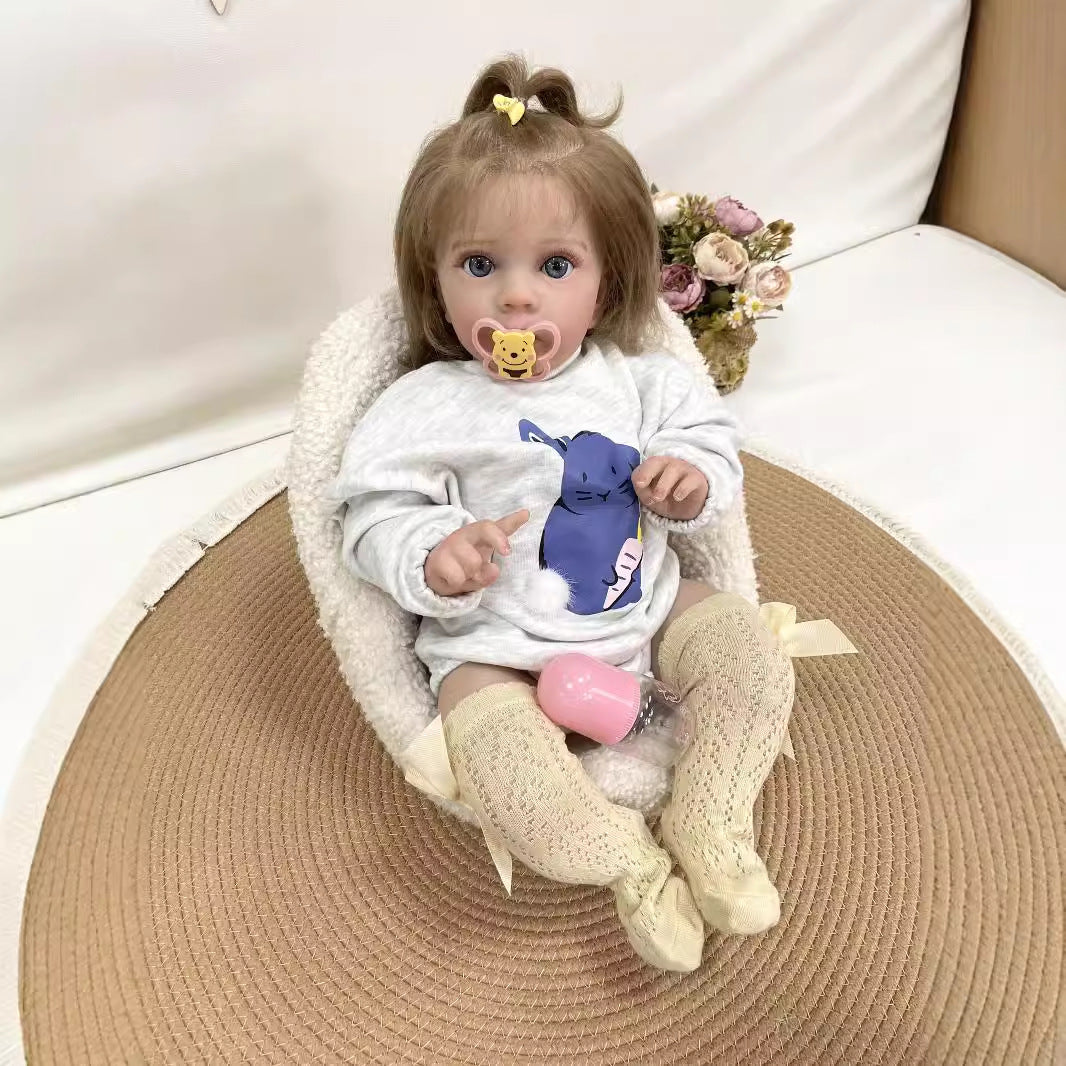 Muñeca bebé Reborn artesanal de 24 pulgadas, cuerpo de tela suave, piel realista 3D, juguete de regalo para niñas