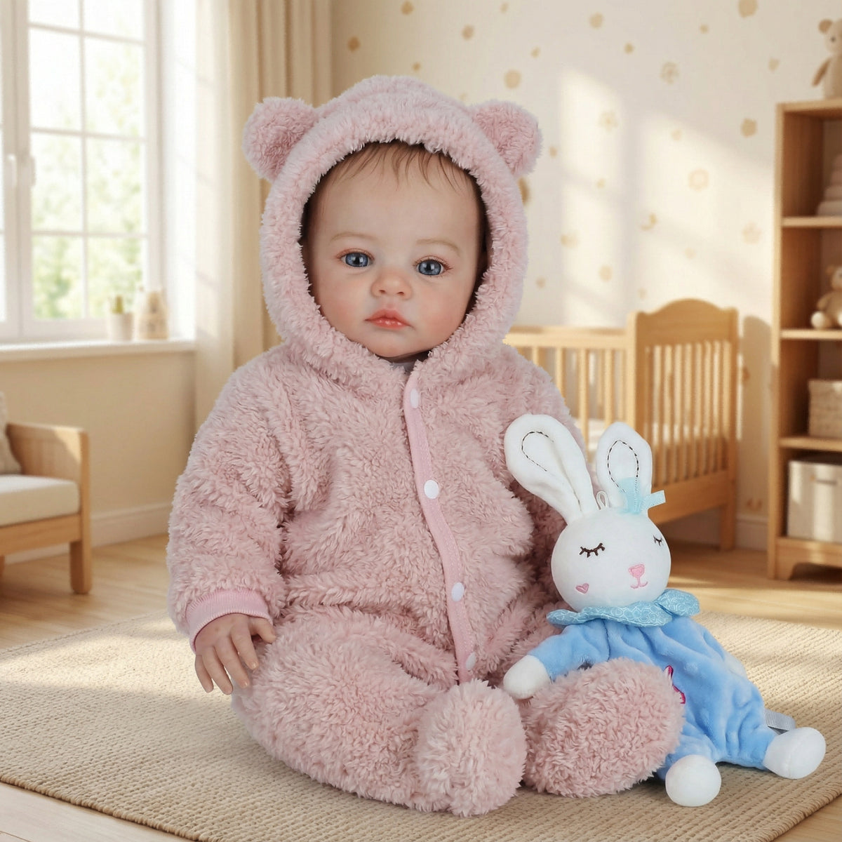 Bebé reborn Meadow de 49 cm con ojos azules y ropa de felpa
