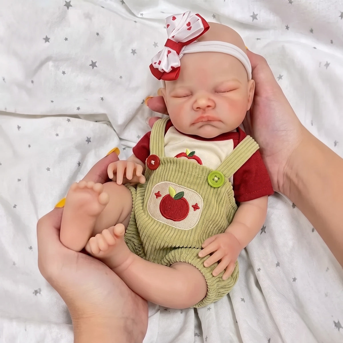 13 inch Q-elastic solid green strap August doll as a gift for children, collectible silicone doll