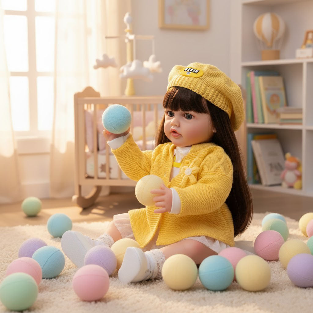 Muñeca bebé de simulación de 22 pulgadas, de plástico completo, que ríe y llora, con diálogo, estilo renacido