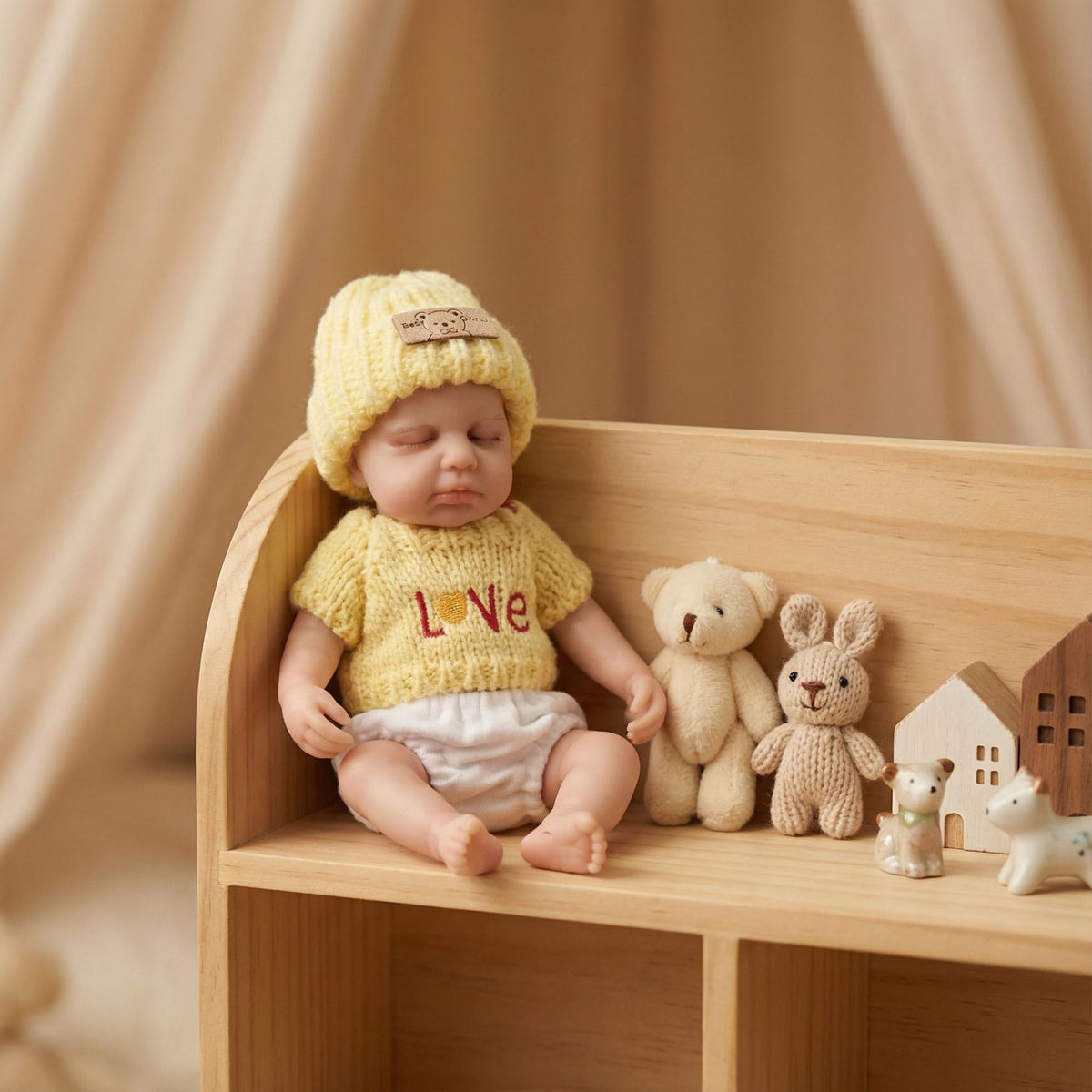 Muñeca Reborn de silicona completa de 8 pulgadas con conjunto amarillo de manga corta