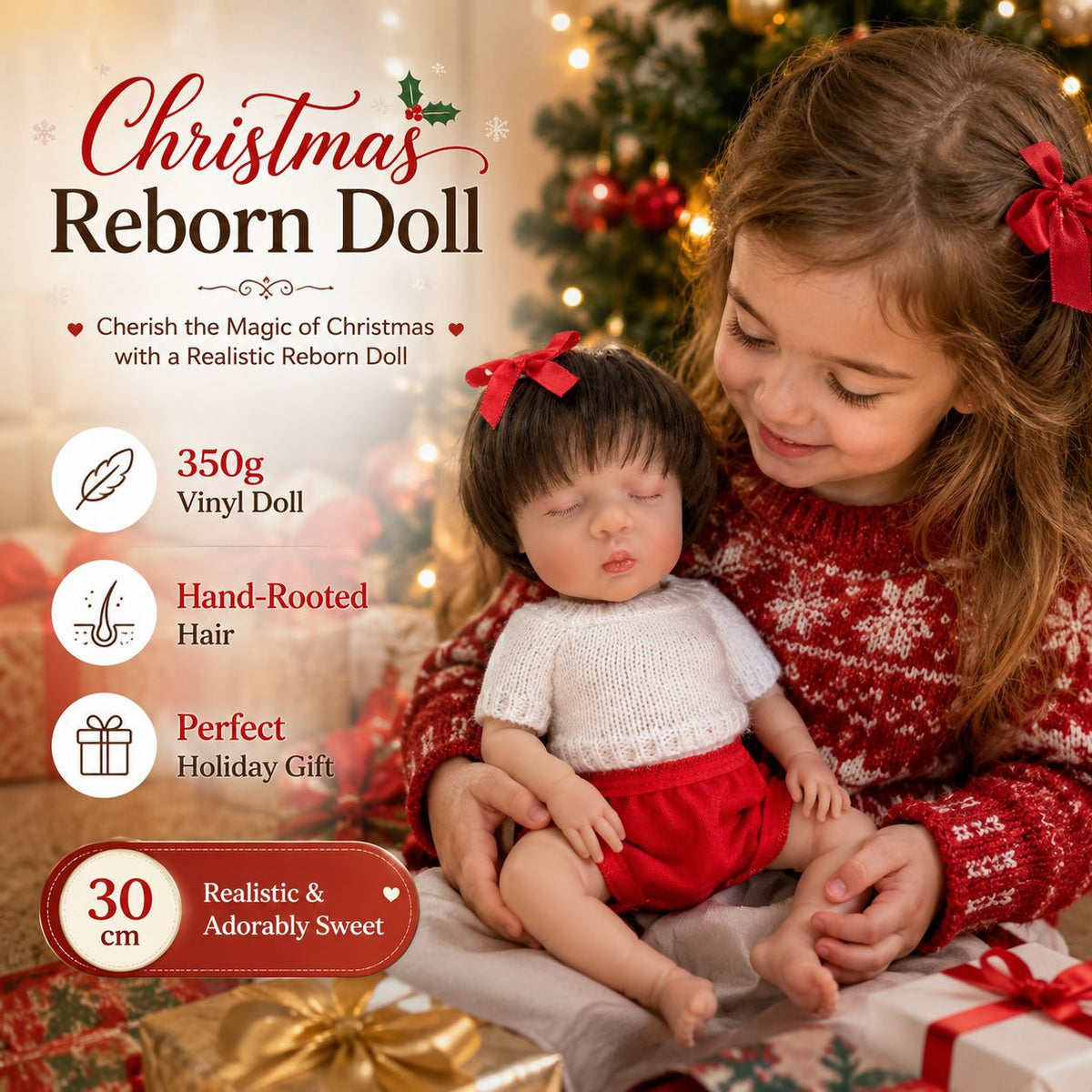 Muñeca de vinilo de 12 pulgadas, encantadora sorpresa festiva para Navidad, cumpleaños y días especiales
