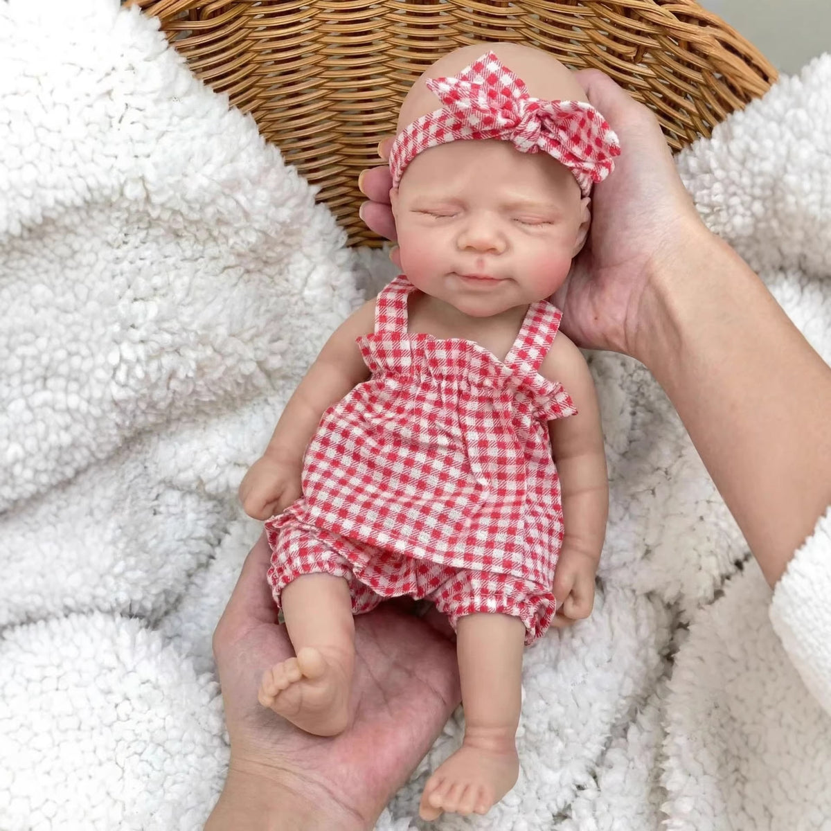 Muñeca Reborn de silicona sólida de 12 pulgadas, muñeca de juguete de simulación pascale con cuadrícula rosa