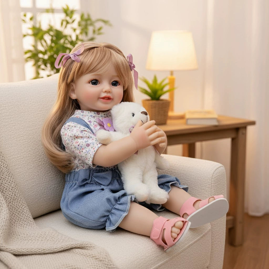 Muñeca Reborn de 22 pulgadas/55 cm, juguete de bebé de simulación, muñeca de vinilo de cuerpo completo, realista, con cabello largo