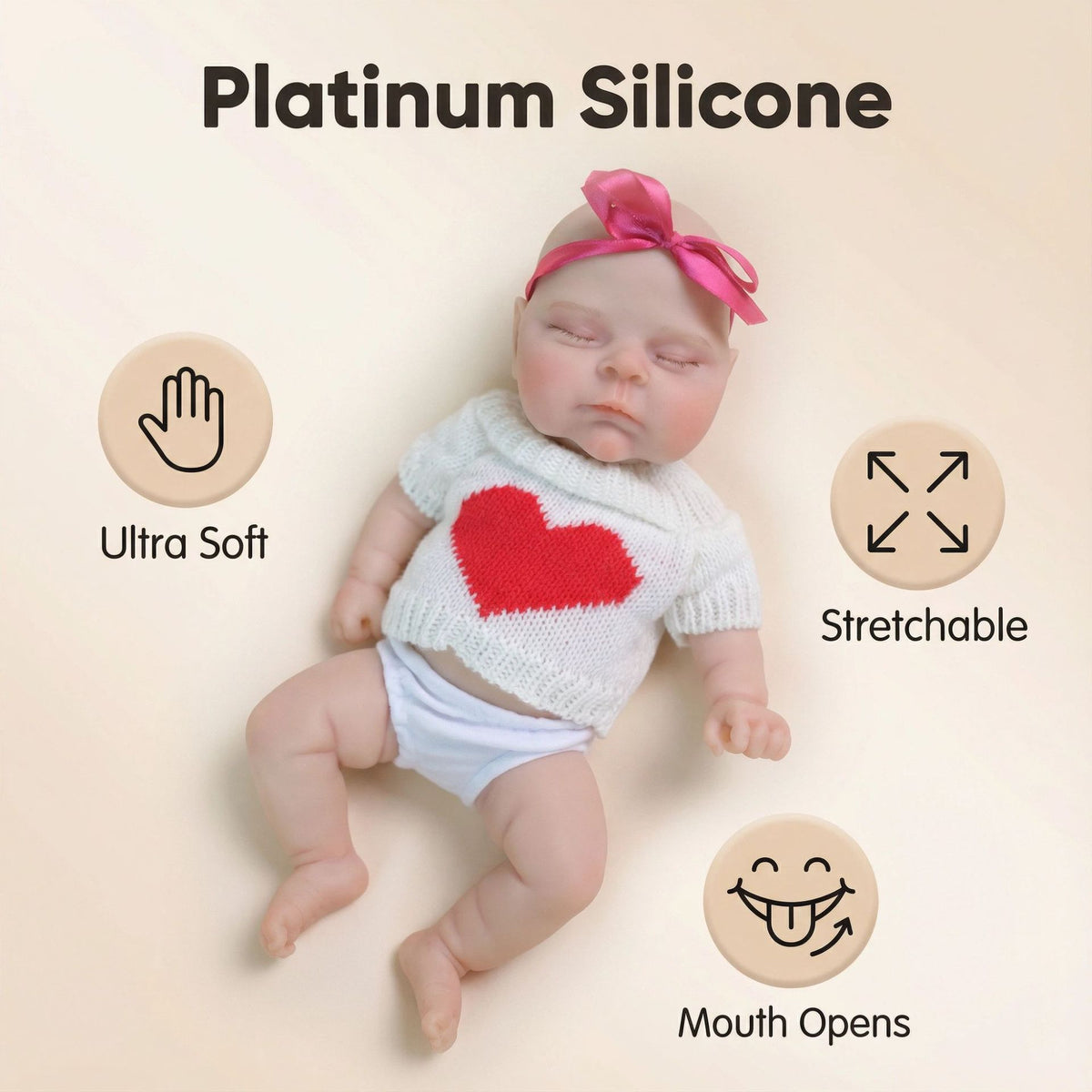 Muñeca reborn de silicona sólida de 12 pulgadas, modelo Pascale, en forma de corazón rojo, para regalo de Navidad para niños
