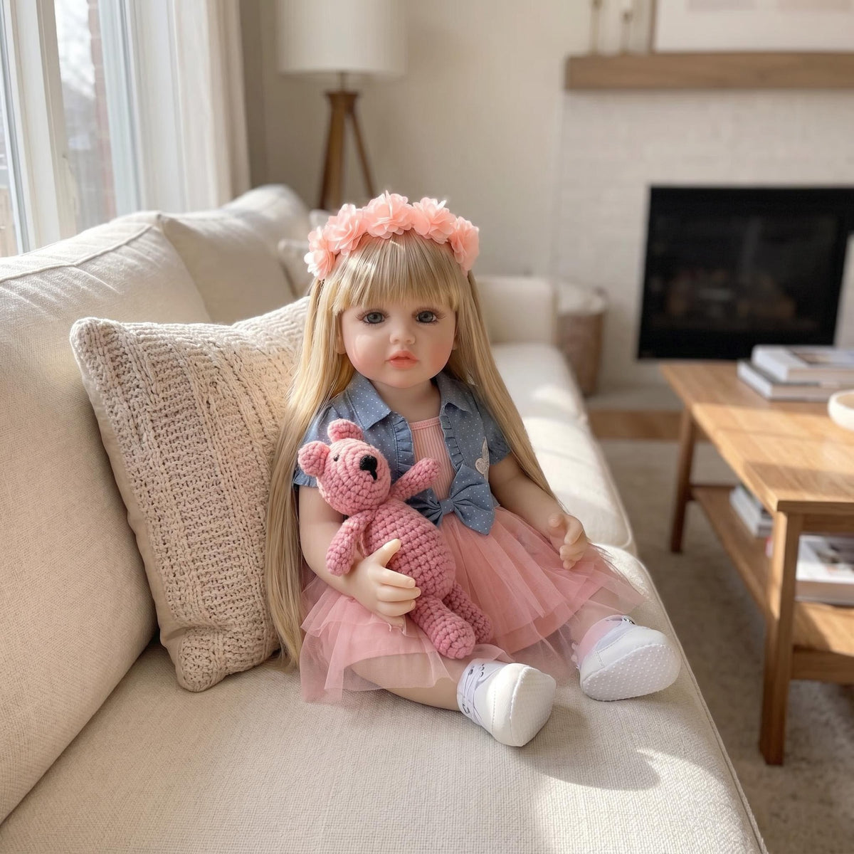 Muñeca Reborn de niño pequeño de 22 pulgadas, cuerpo completo de vinilo, rubia, muñeca de colección de arte premium como regalo de lujo para cumpleaños y festividades.