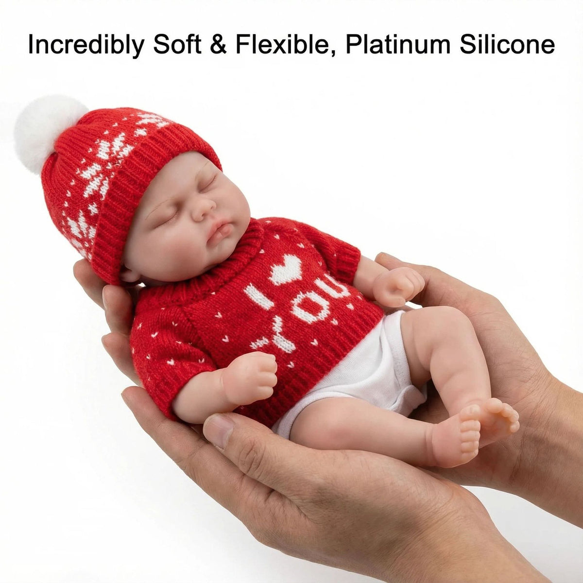 Muñeca reborn de silicona sólida de 12 pulgadas con suéter rojo, regalo de Navidad para niños