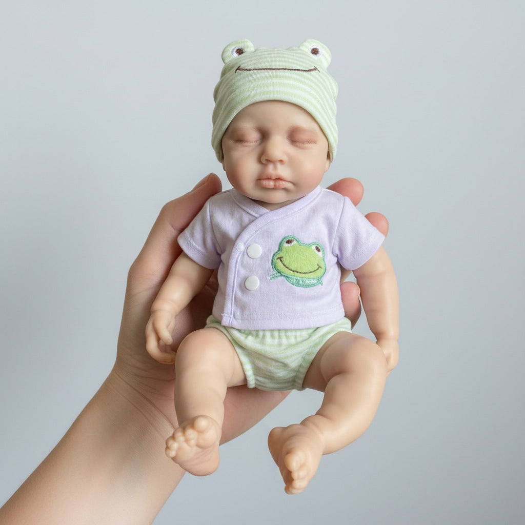 Muñeca reborn de silicona sólida de 12 pulgadas con gorro de rana verde, muñeco de juguete de simulación LOULOU