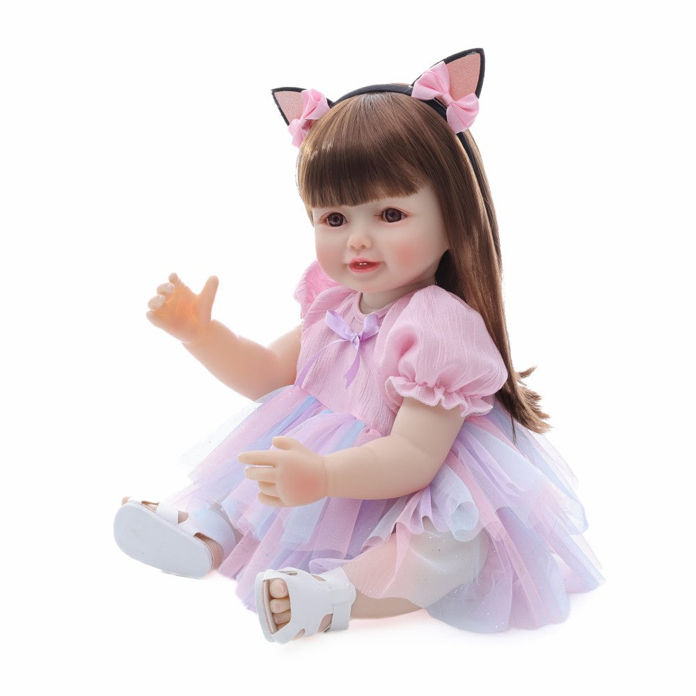 Muñeca bebé de simulación de 22 pulgadas, de plástico completo, que ríe y llora, con diálogo, estilo Reborn, para niña