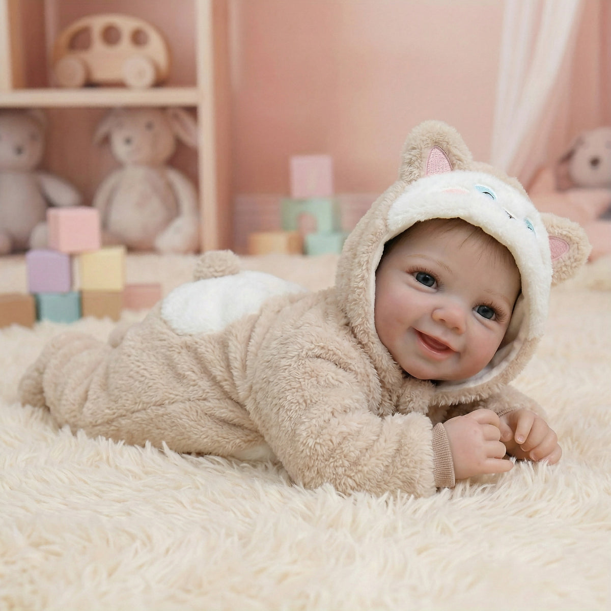 Muñeca reborn de vinilo completo Vivienne de 19 pulgadas con traje de felpa