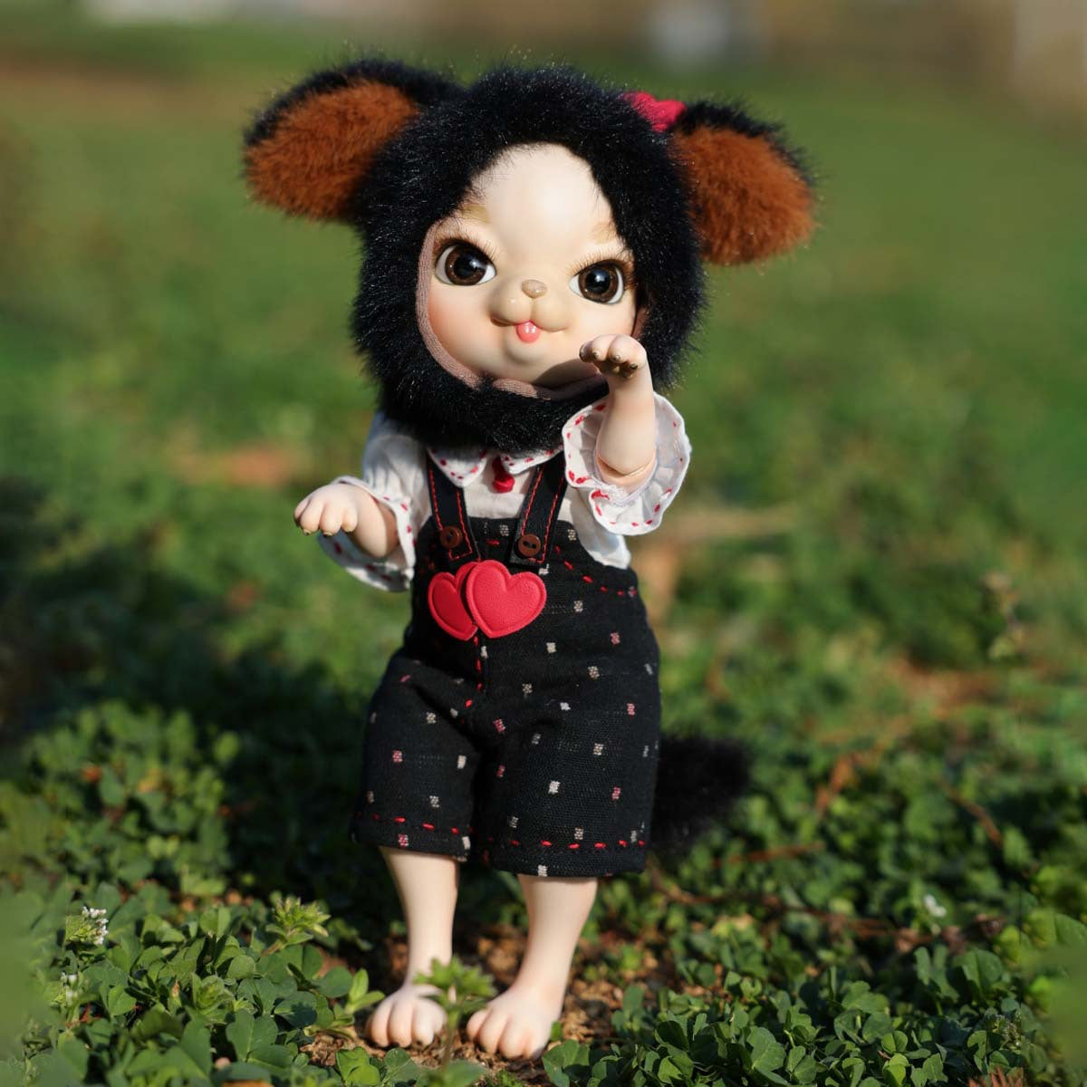 Adorables muñecas bebés de porcelana de 10 pulgadas con vestido de conejo negro (BJD)