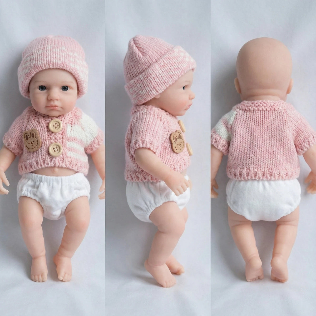 Muñeca Reborn de 8 pulgadas, cuerpo completo de silicona, con suéter rosa y manga corta