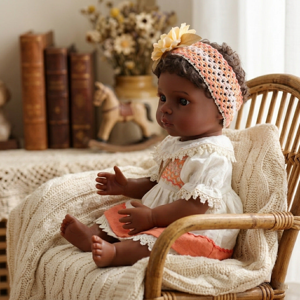 Muñeca bebé de simulación de renacimiento negra de 50 cm, niña con trasplante de cabello de plástico completo