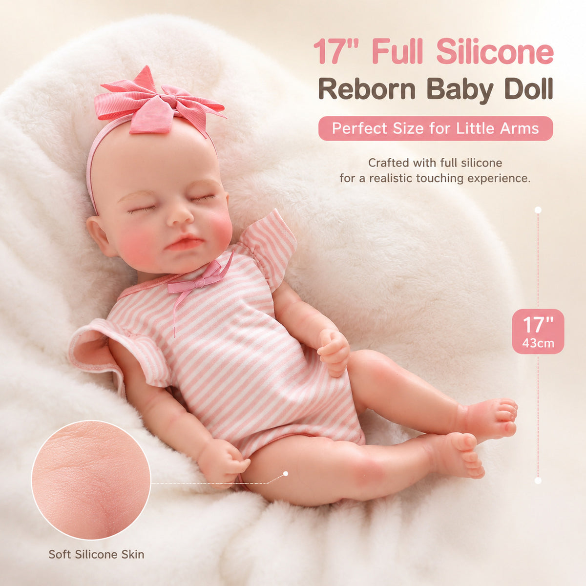 Muñeca bebé reborn realista de 17 pulgadas - Juguete de silicona de cuerpo completo para recién nacidos y niños pequeños a partir de 3 años
