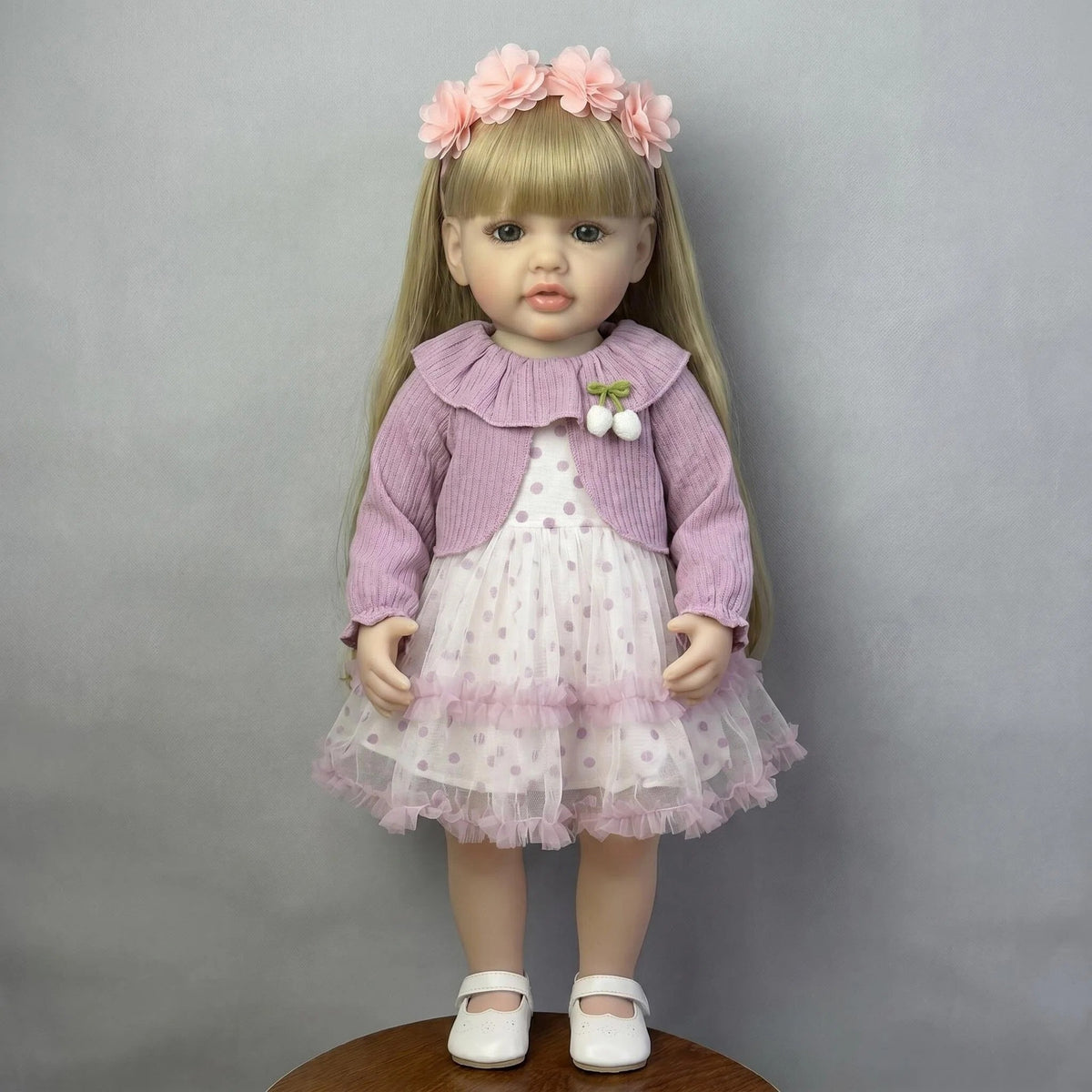 Muñeca rubia realista de 22 pulgadas con cuerpo completo de vinilo, juguete de compañía terapéutico adecuado para cualquier ocasión, sorpresa festiva