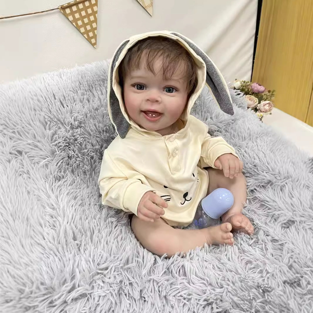 Muñeca bebé Reborn de 23 pulgadas de aspecto real con cuerpo de tela, piel 3D realista, muñeca hecha a mano estilo recién nacido para niñas